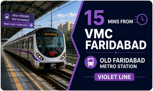 Faridabad Metro Station and IP Extension are 20 minutes away via the Blue Line and Pink Line